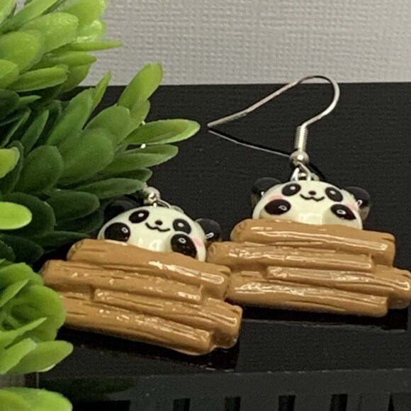 Panda Earring, Panda Bear Jewelry, Gift, Panda Jewelry, Silly Animal Earring - Picture 5 of 9